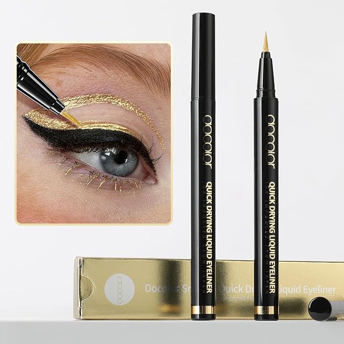 docolor Waterproof Eyeliner Pen Super Slim Liquid Eyeliner Eye Liner Gel (Gold)