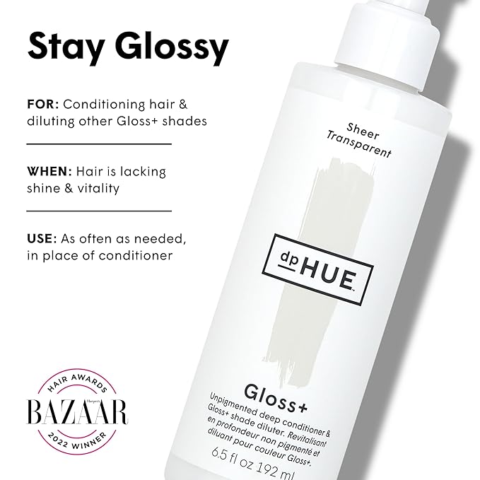 dpHUE Gloss+, Sheer - 6.5 oz (8-12 Applications) - Unpigmented Deep Conditioner & Shade Diluter - Paraben, SLS & SLES Sulfate Free - Vegan, Leaping Bunny Certified