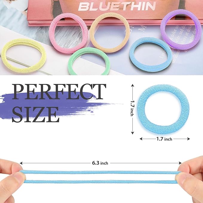 50Pcs Hair Ties for Women Girls,Cotton Seamless Hair Ties, Soft Ponytail Holders,No Crease No Damage Elastics Hair Bands with Box for Thick Heavy and Curly Hair (Set 1)