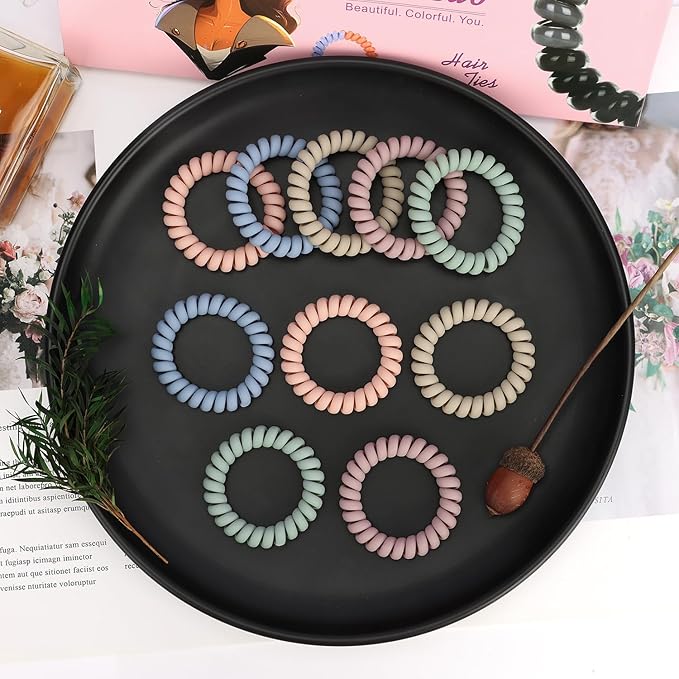 JessLab Spiral Hair Ties for Women, 10-Pack Traceless No-Damage Ponytail Holders, Coils Hair Bands for Girls, Assorted Colors