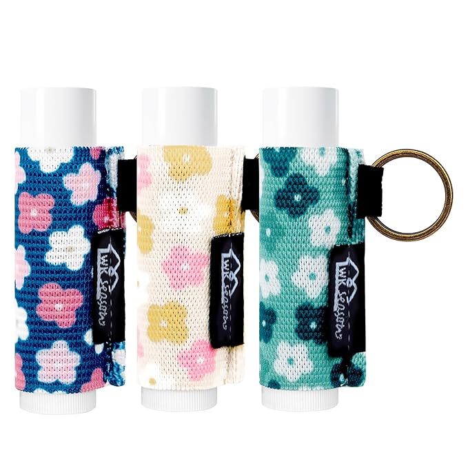 WK IEASON Lip Balm Holder Keychain Clip On Lipstick Sleeve Lip Gloss Holder Keychain(Floral Beige/Green/Dark Blue)