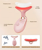 7 Color Face and Neck Massager Light Therapy, Red Light Based Facial Massager for Skin Care, Firming, Smoothing (Rose Golden)