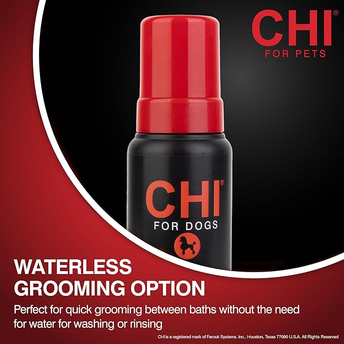CHI for Dogs Deodorizing No-Rinse Foam - Dry Shampoo and Odor Eliminator for Dogs - Sulfate and Paraben Free - Made in USA - Waterless Pet Grooming Foam, Pump Bottle, 8 Fl Oz
