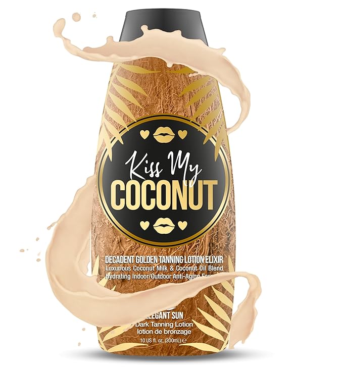 Kiss My Coconut - Tanning Bed Lotion, Skin Softening Golden Tan Intensifier with Coconut Milk & Cocoa Butter, No Bronzer, Unisex Hydrating Indoor/Outdoor Accelerator by Elegant Sun