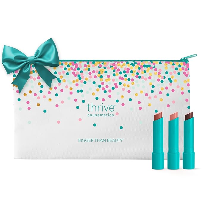 Thrive Causemetics Sheer Strength Hydrating Lip Tint Trio, Makeup Gift Set for Women, Long Lasting Hydration, Lightweight Moisturizing Tinted Lip Cream Formula, 3 Shades, Rowan, Kaisa, Melissa