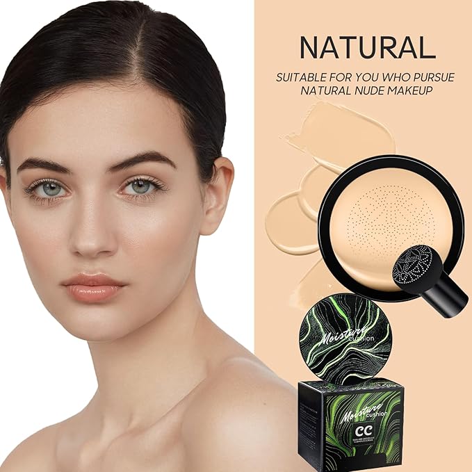 Mushroom Head Air Cushion CC Cream - Tattoo Cover up BB Cream Foundation Makeup Moisturizing Concealer Long-Lasting, Cushion Foundation Full Coverage Self Adjusting for All Skin Types (Natural)