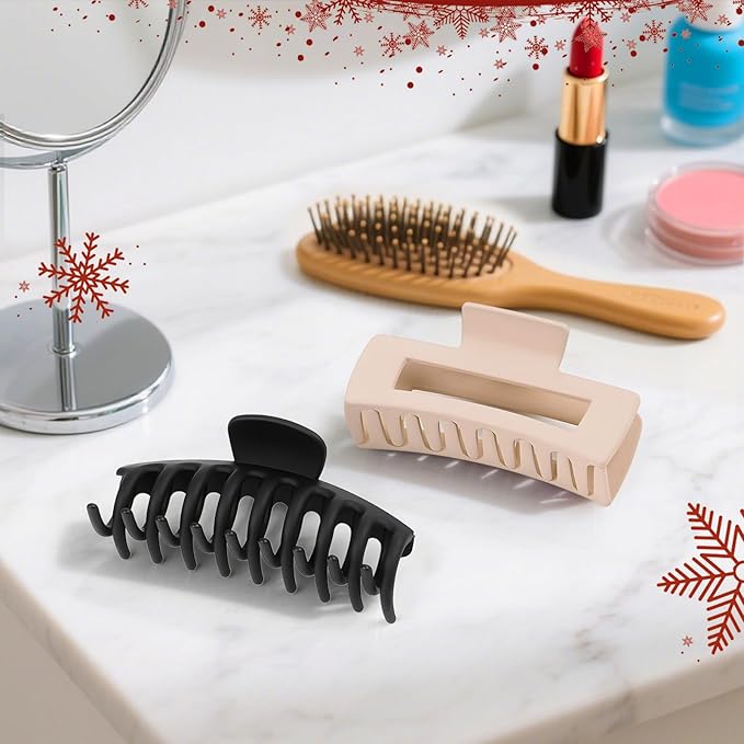 TOCESS Large Hair Claw Clips for Women Girls, 8PK Neutral Matte Jumbo Square Hair Clips for Thick, Thin, Long, Short, Curly Hair, Big Jaw Clip Set for Daily Use