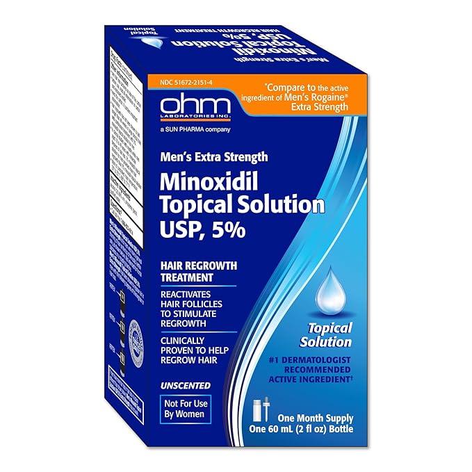 Minoxidil Men's 5% Solution 2oz Tincture Bottle (1 Month Supply) Clinically Proven to Regrow Hair, Topical Solution 5%, Hair Thinning Treatment
