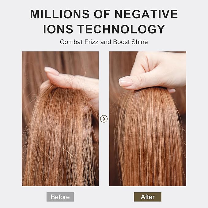 4-in-1 Travel Dual Voltage Hair Dryer Brush Blow Dryer Brush,Portable 2 inch Mini Hot Air Brush,Travel Hair Styler/Volumizer/Straightener/Curler,110-240V European Blow Dry Brush with EU&UK Plug