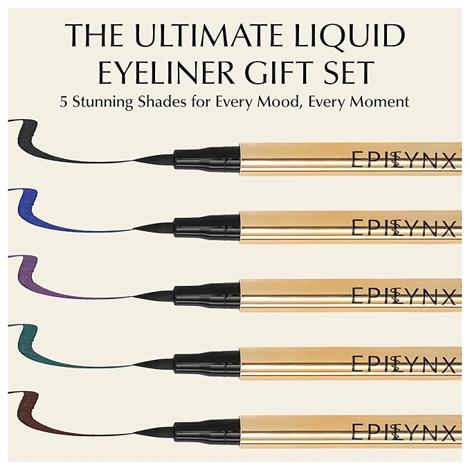 Liquid Eyeliner - Hypoallergenic Eyeliner with Fine Brush Tip, Long-Lasting Waterproof Eye Liner - Cruelty-Free, Vegan, Hypoallergenic, Gluten-Free, Smooth Liquid Eye Liner, 5 Shades 2mL each Gift Set