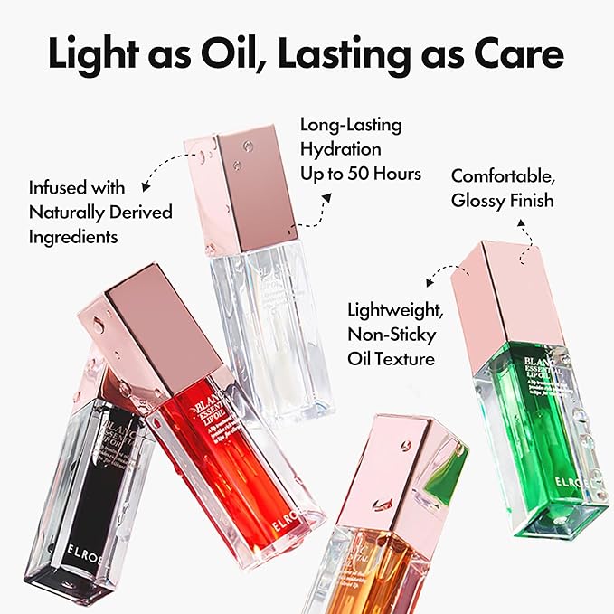 Blanc Essential Lip Oil - 50HR Moisturizing, Hydrating & Color Changing Korean Tinted Lip Oil Gloss Makeup with 6 Plant Extracts - Lightweight, Non-Sticky Finish 0.15 fl oz (#03 Apricot)
