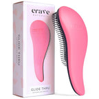 Crave Naturals Glide Thru Hair Brush - Detangler Brush for Curly, Straight, Wet or Dry Hair - Gentle Detangling Brushes for Adults, Kids, Toddlers - Hair Accessories for Women, 7.5x3 - Pink