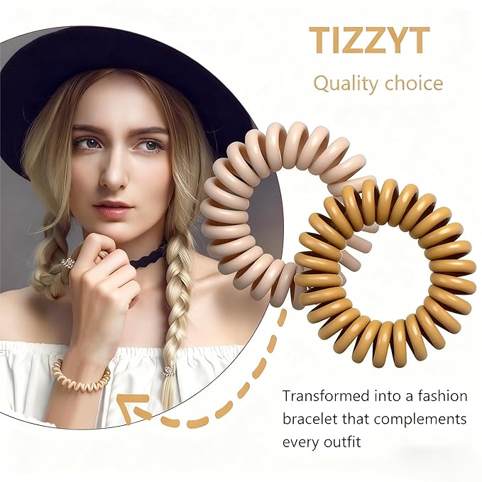 TIZZYT Hair Ties, 18 Count - Vintage matte color Spiral Hair Ties, No Crease, Suitable For Women And Children With Thick Or Thinning Hair