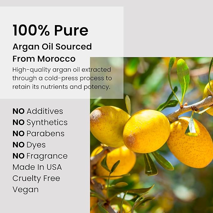 natural outcome Argan Oil 100% Pure Moroccan Cold-Pressed Face, Body and Hair Lightweight Oil for Moisturizing, Hydrating & Skin Nourishment, 1 oz