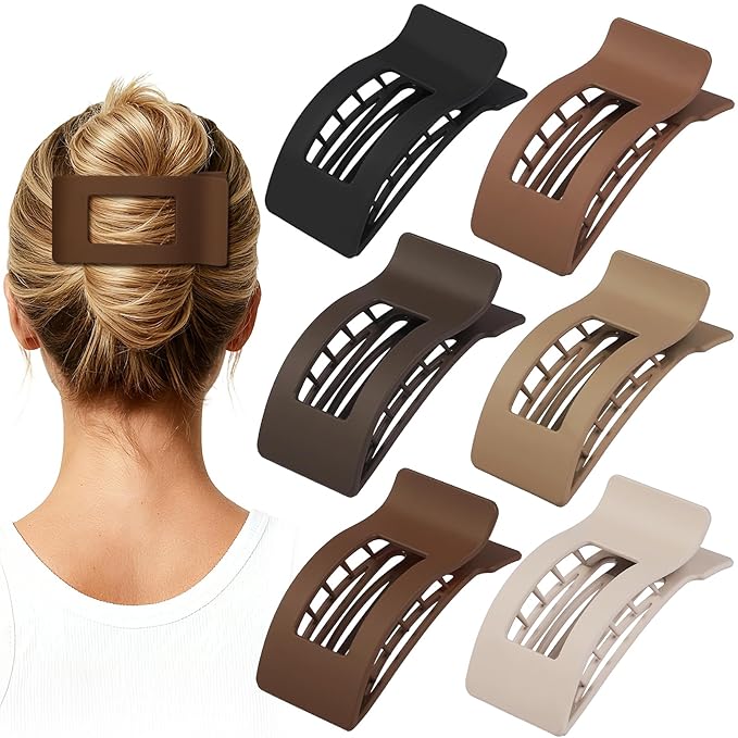 French Flat Hair Clips for Women 6pcs Hair Claw Clips for Thick or Thin Hair Matte Claw Clips for Girls Barrettes Non-Slip Strong Hold Hair Accessories for Women (Coffee)