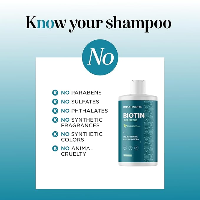Volumizing Biotin Shampoo for Thinning Hair - Thin Hair Shampoo with Peppermint Argan and Essential Oils for Hair Care - Vegan Sulfate Free Shampoo for Damaged Dry Hair Paraben and Cruelty Free (Mint)