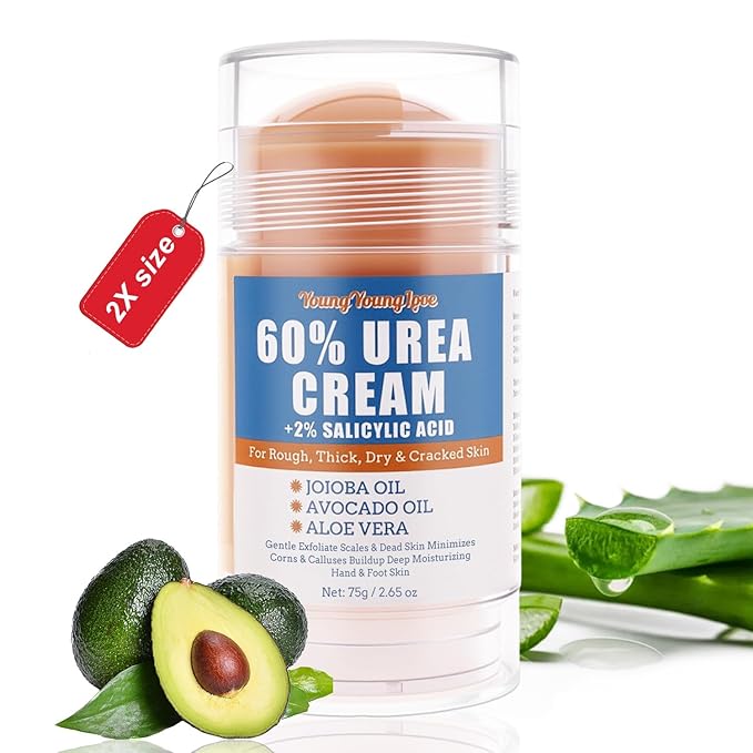 2.65 oz - 60% Urea + 2% Salicylic Acid Cracked Heel Stick, Urea Cream for Feet, Hands, Elbows, Knees & Heels, Callus Remover, Exfoliates, Hydrates & Softens Dry Skin, Maximum Strength Repair Balm