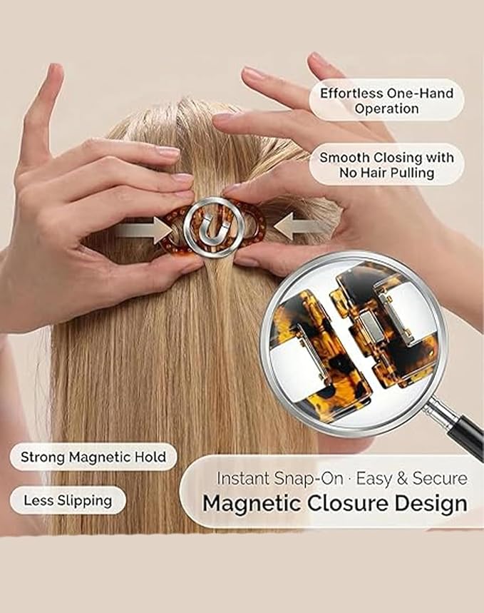 Magnetic Hair Clips – Strong Hold No-Slip Magnetic Hair Styling Clips, Seamless 2-in-1 Design for Easy Everyday Hairstyles, Gentle on All Hair Types Strong Hold (D)