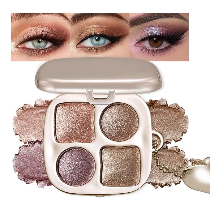 Metallic Rose Gold Shimmer Eyeshadow Palette with Mirror – Blendable Long-Lasting Everyday Eye, Gold Bronze Glitter & Neutral Glam Contour Makeup Palette, Perfect for Blue, Green & Brown Eyes