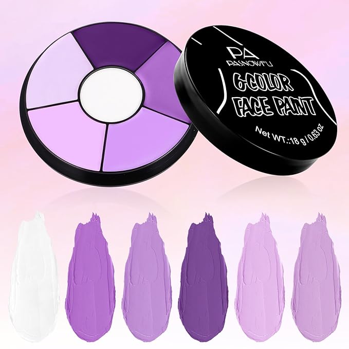 Purple Face Body Paint, Professional 6 Colors Body Paint SFX Makeup Palette, Cream Water Based Purple Face Paint for Adults SFX Cosplay Halloween Stoker Zombie Monster Ursula Costume Party