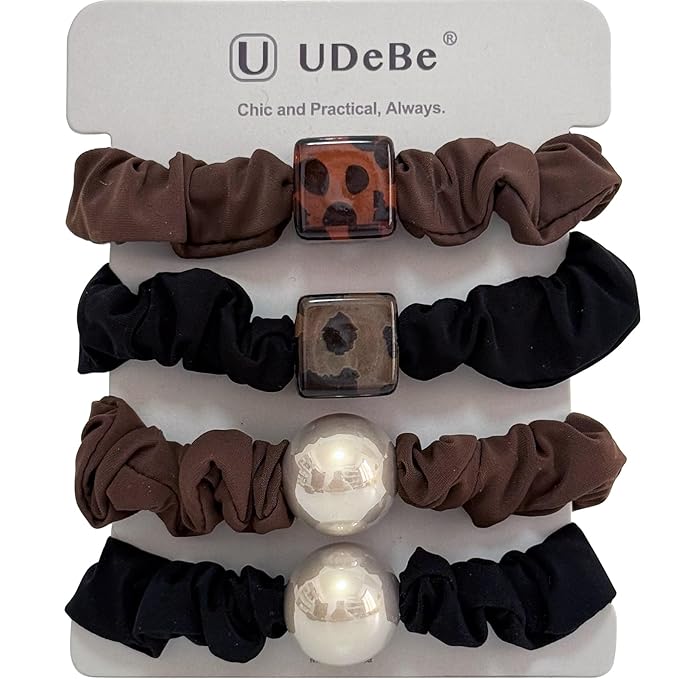 Silk Scrunchies Hair Ties 4Packs – Super Soft Thin Hair Scrunchies, Gentle on Hair, Faux Pearl Decorated Hair Accessories for Women