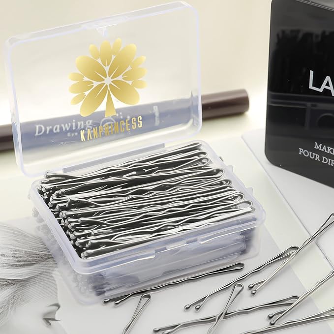 100PCS 2.4Inch Bobby Pins Silver,Pain-Free Bobby Pins for All Hair Types,Hair Pins for Women Girls,Hairpins for Buns with Box(Silver)