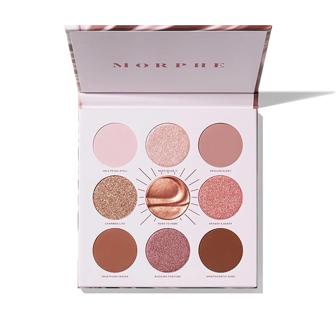 Morphe Rich & Foiled Artistry Palette - 9-Pan Metallic Eye Makeup Palette with Luxe Mattes, Shimmers, and Foil-Finishes - Mauve & Pink Colors with Luminous Shine - Rose to Fame (0.35 oz)