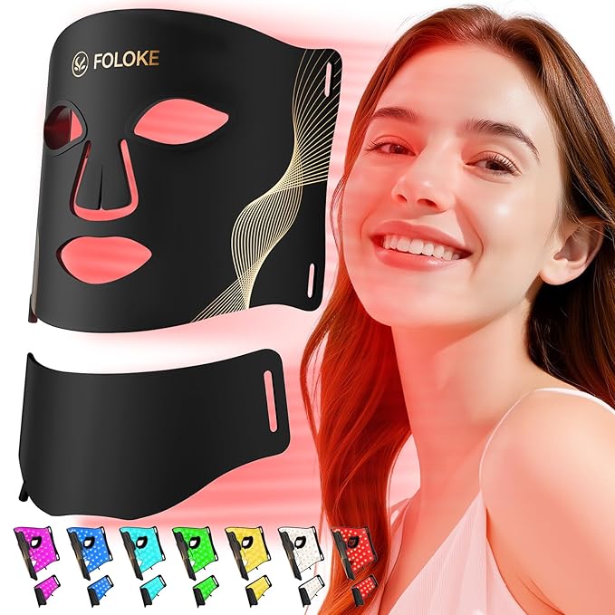 LED Light Therapy Mask Skin Care Mask & Neck, LED Red 630±5nm & NIR 830nm Wavelength for Home Use（Advanced Black）