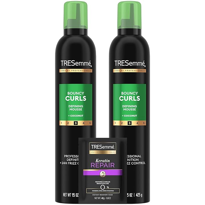 TRESemmé Defining Hair Mousse, Bouncy Curls 2-Pack – Curly Hair Products with Nourishing Coconut & Avocado Oil + Keratin Hair Mask
