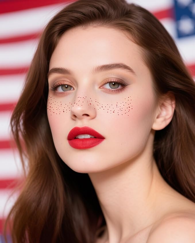 Red Face Glitter - Waterproof and Long-Lasting Body Glitter Speckles, Sparkle Makeup Patches for Festivals and Parties (RED - 8 Sheets)