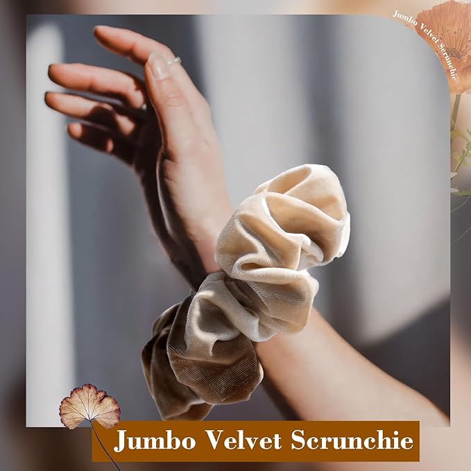 CEELGON Beige Big Velvet Scrunchie 6.5 Inches Jumbo Scrunchies Hair Ties Oversized Ponytail Holder for Thick Curly Hair Extra Large Hair Accessories for Women (Beige)