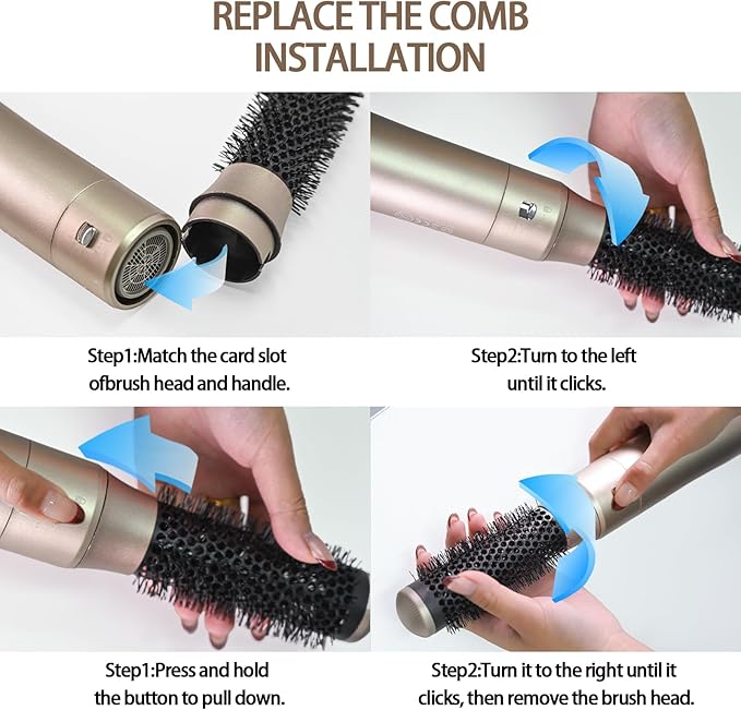 Bo'laiya 5-in-1 Hot-Air Brushes Brush for Straightening, Curling & Styling, Detachable & Interchangeable Brush Head, Negative Ionic Technology, for All Hair Types,Protective Glove Included