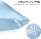 2 Pack Satin Pillowcase with Latent Zipper, Adjustable Satin Eye Mask for Sleeping and Satin Volume Scrunchie for Hair and Skin, Standard Size (Classic Style, Blue)