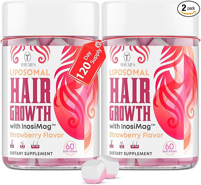 Liposomal Hair Growth Soft Chews – High Potency Hair Growth Vitamins for Women & Men with Biotin, InosiMag Complex, Collagen, Zinc - Strong Hair Skin Nails Vitamins, 120 Count