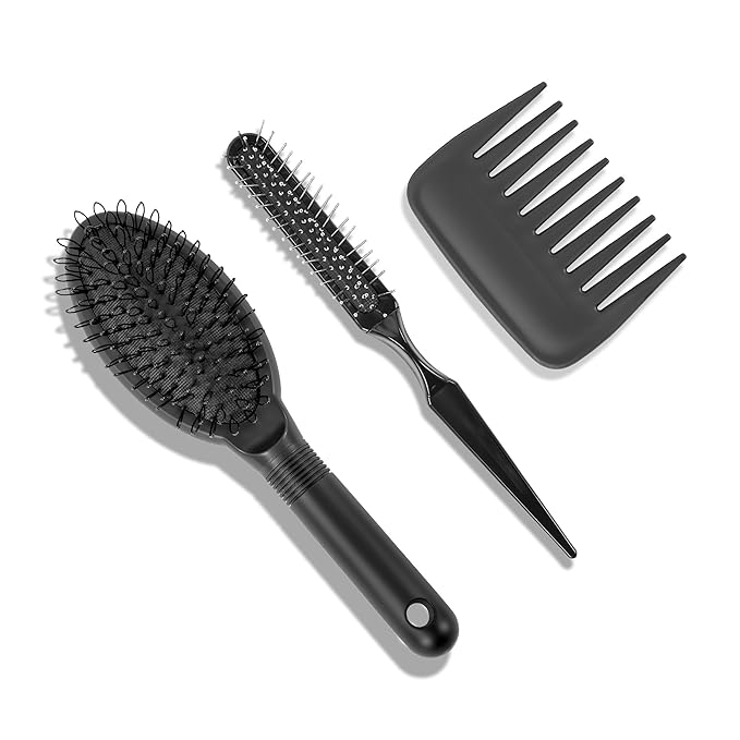 3-Pack Wig Styling Comb Set, Loop Wig Brush + Wide Tooth Comb + Edge Comb, For Human Hair Wigs, Synthetic Wigs & Extensions