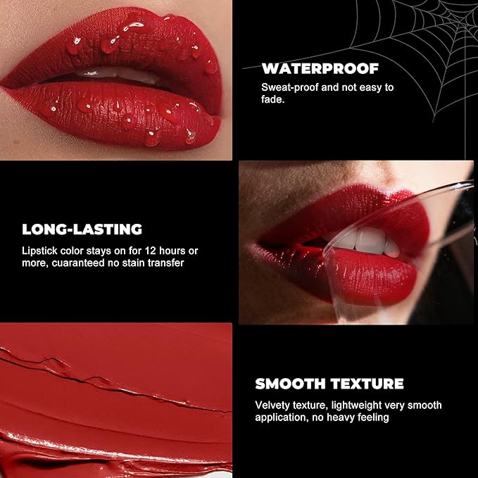 Halloween Black Lipstick Shimmer Black Body Paint Stick for Women Waterproof Dark Long Lasting Lipsticks Gothic Zombie Vampire Cosplay Cruelty Free Lipstick, DU-ShimmerBlack
