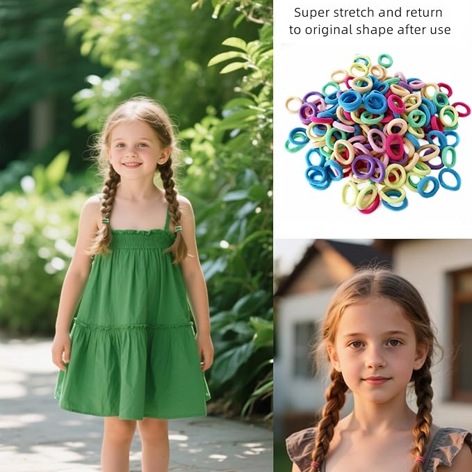 Mini Small Hair Ties All Hair Types Seamless Hair Ponies Elastics Ponytail Holders Hair Scrunchies Hair Accessories Baby Girls Kid Children 200 pcs
