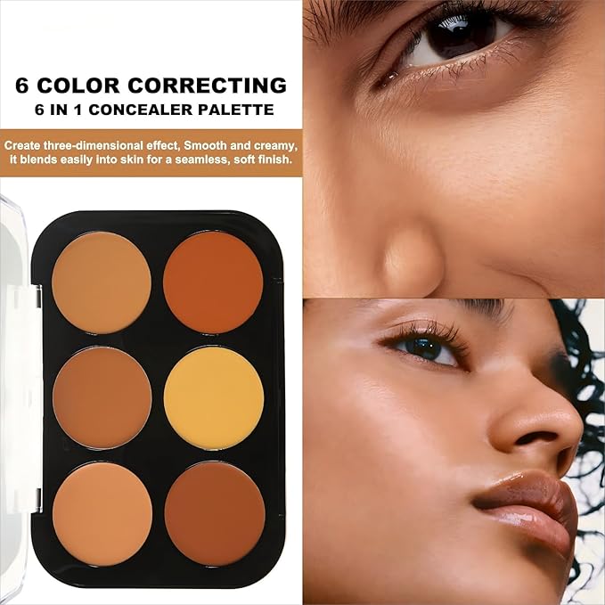 Corlo Contour Palette Concealer Correct, 6 Colors Cream Concealer Full Coverage Foundation Palette for Dark Circles Makeup (Dark)