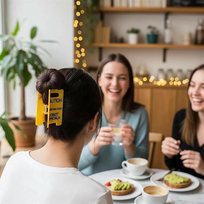 2PCS Overstimulated Caution Sign Hair Claw Clip,Yellow Caution Hair Clip,Do Not Approach Sign Hair Claws Hair Clips for Thick Hair,Funny Gag Gift for Women and Friends