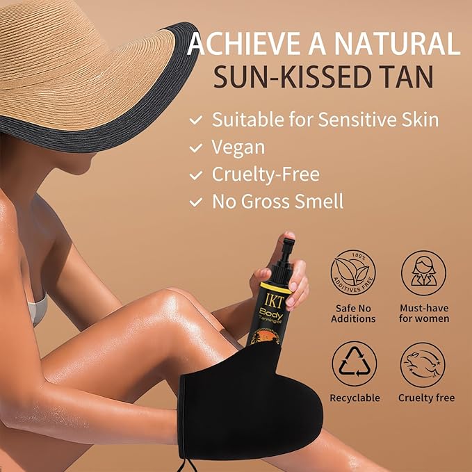 FUNAN Self Tanner Tanning Oil Kit, Deep Moisturizing Sunless Tanner with Application Mitt, Even & Natural Bronzing Self Tan for Face & Body, 3.38 fl oz