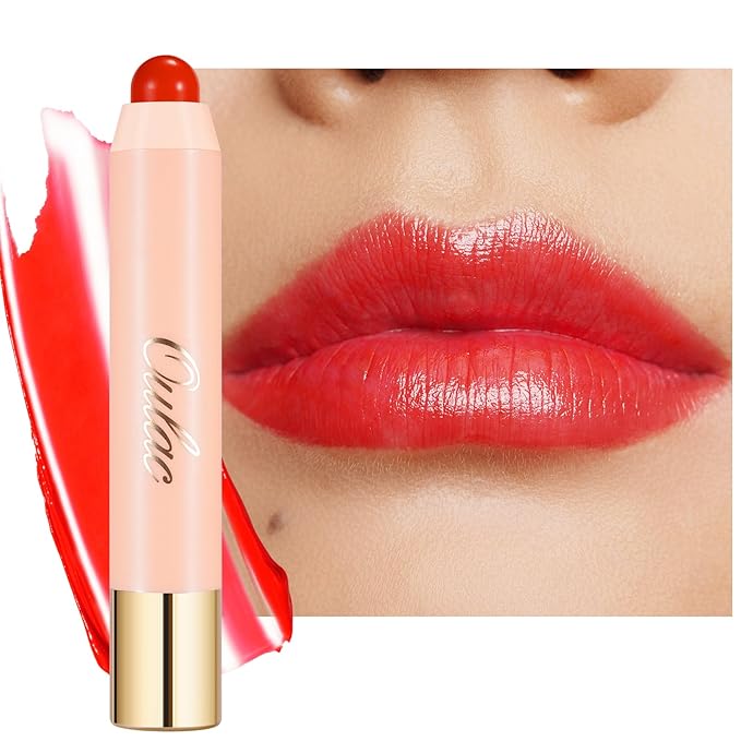 Oulac Coral Red Lipstick - Moisturizing Lipstick Tinted Lip Balm for Dry Lips | Vibrant Bright Red Lip Crayon & Blush - Lip Colour and Cheeks Makeup | 2.48g, Bloom Bloom (03)