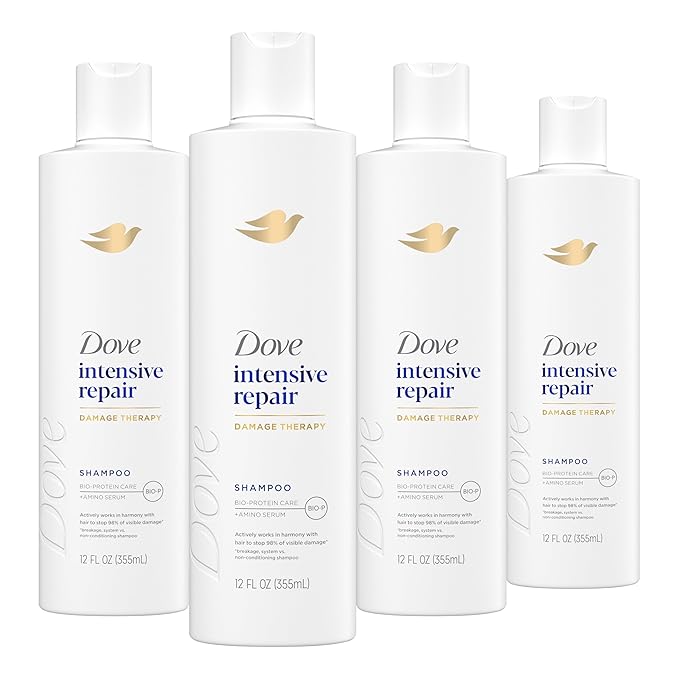 Dove Shampoo 4 count Intensive Repair for Damaged Hair with Bio-Protein Care Technology and Amino Serum 12 Fl Oz