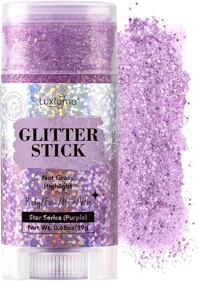 Body Glitter Stick, Purple Glitter Wax Stick for Hair and Body, Long-Lasting Sparkle - Safe & Sweatproof for Women Face/Body/Hair Glitter Makeup
