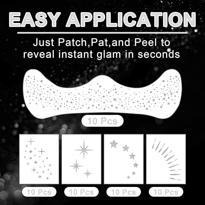 20 Pcs Face Makeup Patches, Glitter Freckles Face Tattoo for Teenagers & Young Women, Sparkle Freckles Makeup Patches, Waterproof Face Glitter Freckles for Christmas (Silver)