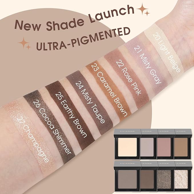 UCANBE Light Beige Single Eyeshadow Palette, Neutral Nude Matte Mini Eye Shadow Primer Base Powder, Highly Pigmented Professional Long-Lasting Waterproof Makeup Pallet