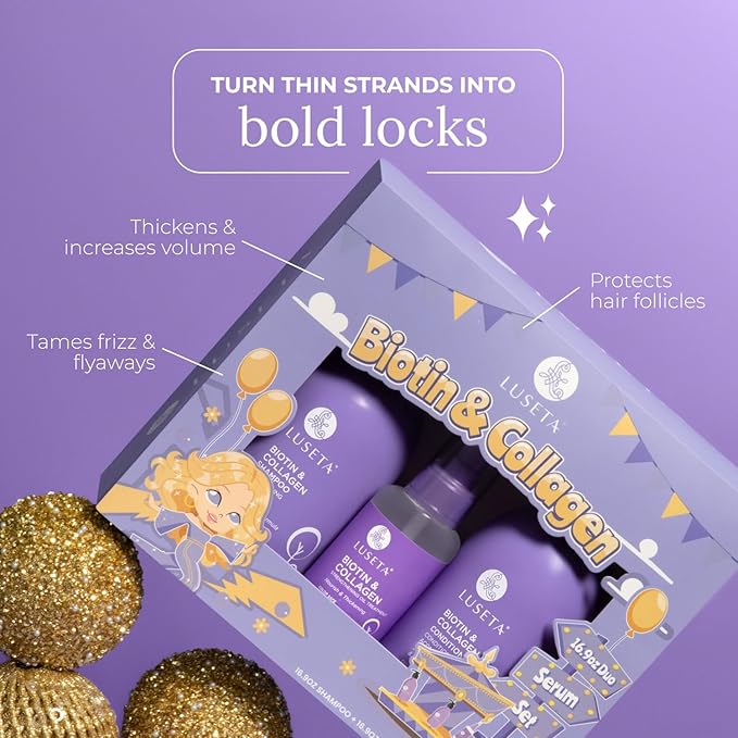 Luseta Biotin Trio Hair Care Set Moisturizing Shampoo and Conditioner Set and Hair Serum Thickening for Thinning Damaged Dry Hair