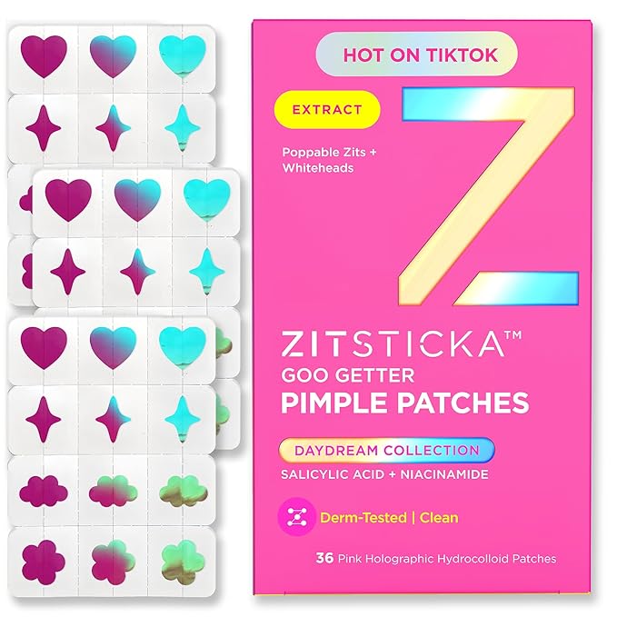 ZitSticka Pimple Patches Cute for Face, Holographic Zit Patches, Goo Getter Hydrocolloid Blemish Patches, Gifts for Teens, Teen Girl Gift Trendy Stuff (DreamHolo Collection 36ct)
