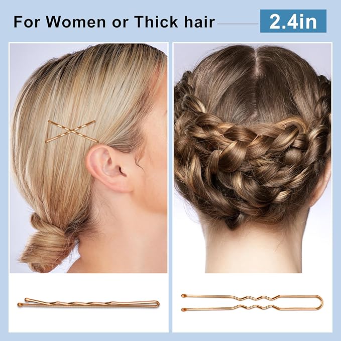 TsMADDTs Hair Pins, 200PCS Rose Gold Bobby U Shaped Hair Pins for Women Styling, Ballet Bun with Box, 2.4IN & 2IN