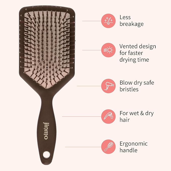 Paddle Hair Brush for Women-Detangling Cushion Brush with Soft Ball-Tip Bristles,Anti-Static Wide Brush for Wet Dry Hair,Smooth Comfortable Scalp Care