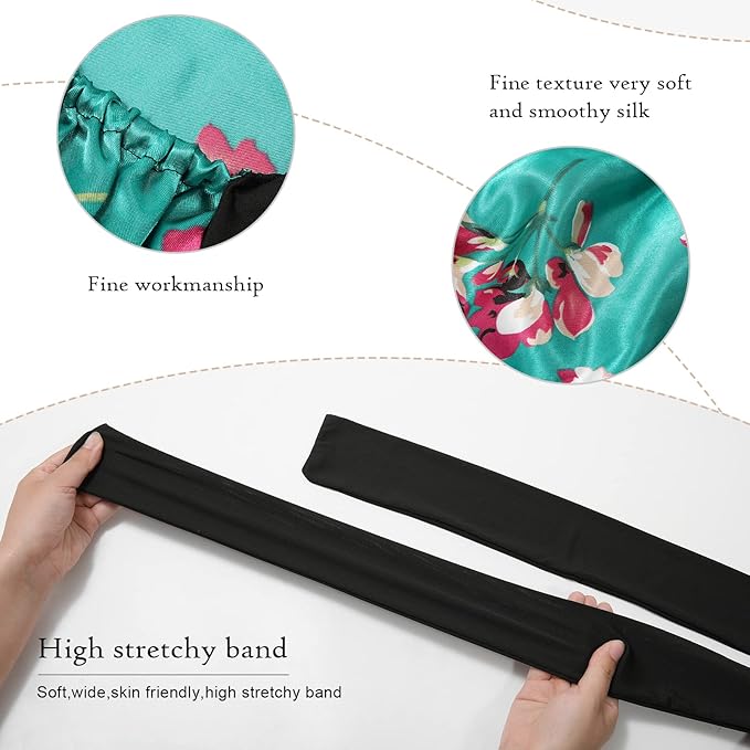 AWAYTR Long Satin Bonnet for Braids - Elastic Silk Hair Bonnets for Sleeping Night Cap Stretchy Tie Band for Women（Flower A）